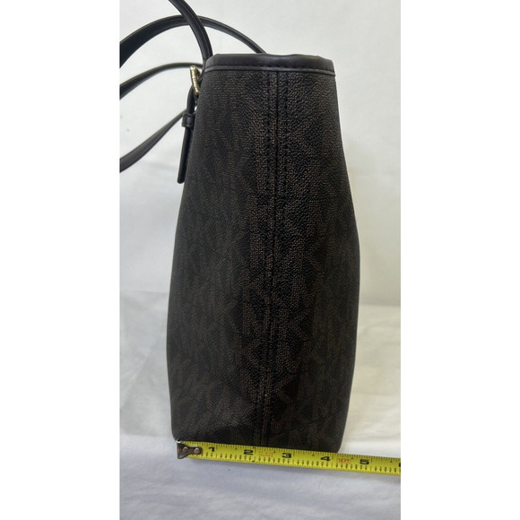 MICHAEL KORS Jet Set Charm Multi Carryall Tote Brown/Ivory LOGO Pattern Purse - Picture 10 of 16